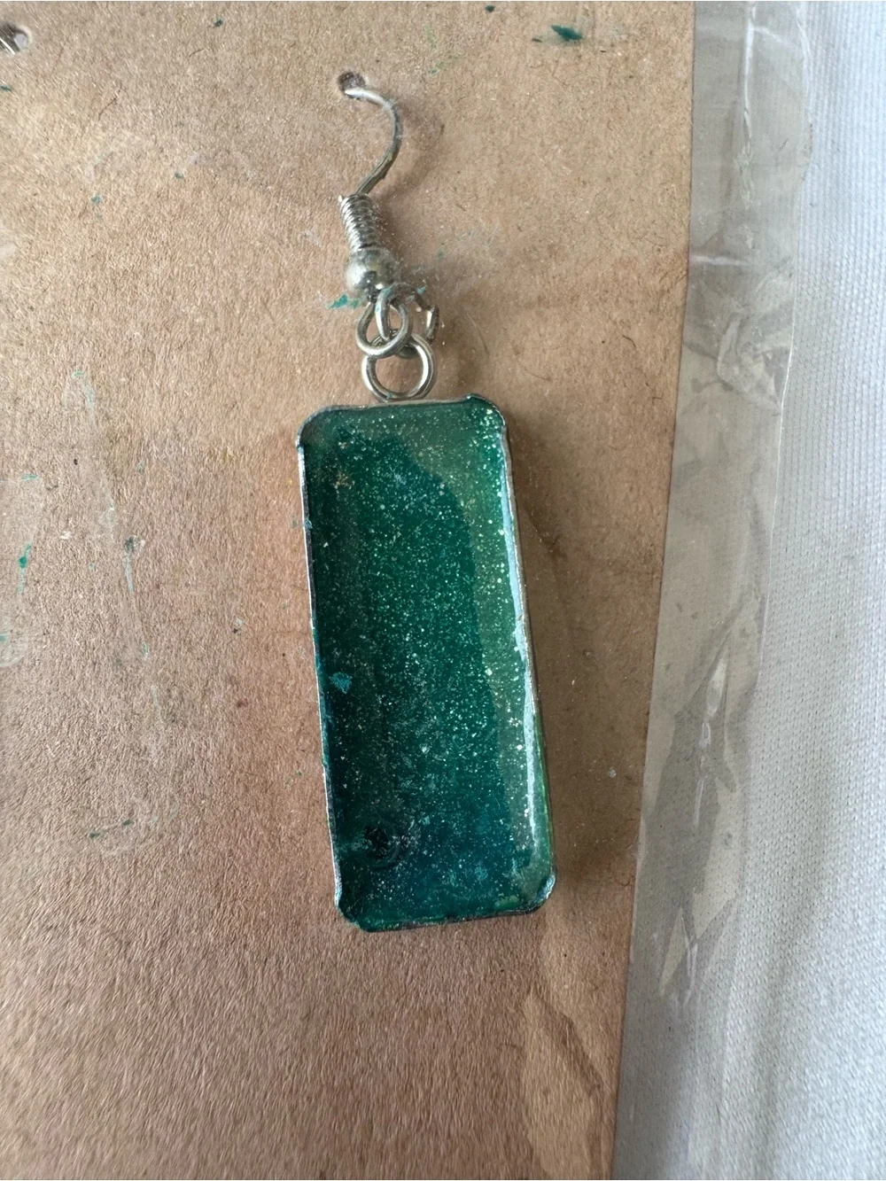 Hand Crafted Teal Green Rectangular Resin Drop Earrings